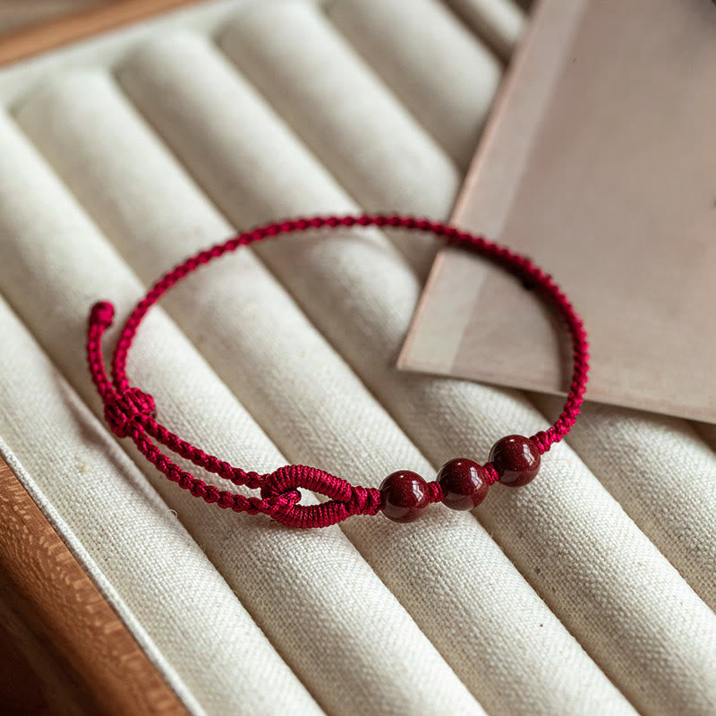 Wear FengShui Handmade Cinnabar Beads Calm Blessing Braided Rope Bracelet