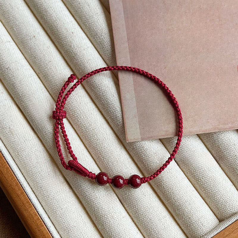 Wear FengShui Handmade Cinnabar Beads Calm Blessing Braided Rope Bracelet