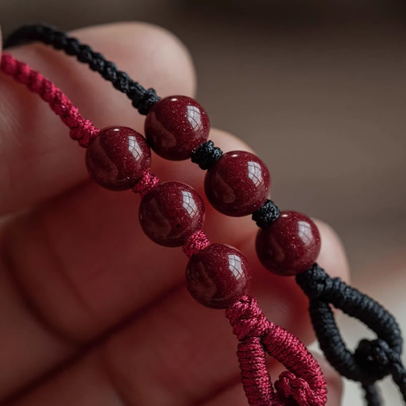 Wear FengShui Handmade Cinnabar Beads Calm Blessing Braided Rope Bracelet