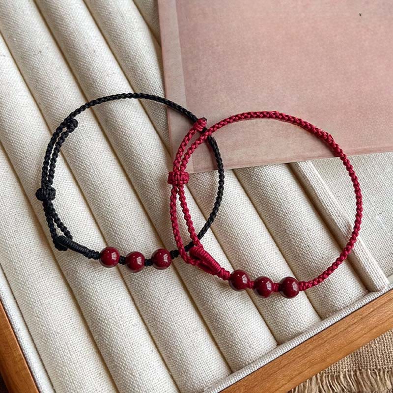 Wear FengShui Handmade Cinnabar Beads Calm Blessing Braided Rope Bracelet