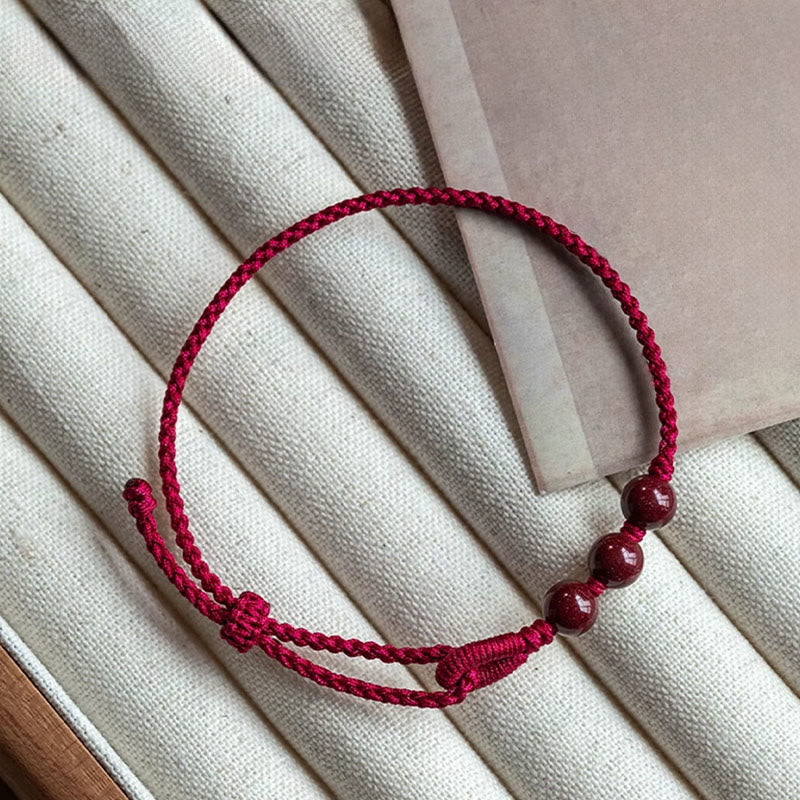 Wear FengShui Handmade Cinnabar Beads Calm Blessing Braided Rope Bracelet