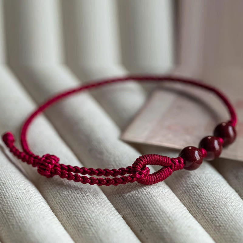 Wear FengShui Handmade Cinnabar Beads Calm Blessing Braided Rope Bracelet