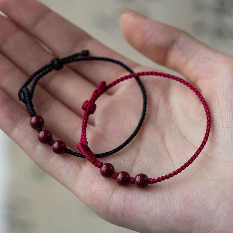 Wear FengShui Handmade Cinnabar Beads Calm Blessing Braided Rope Bracelet