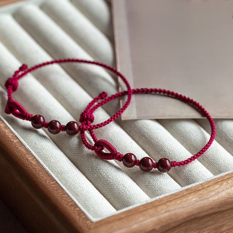 Wear FengShui Handmade Cinnabar Beads Calm Blessing Braided Rope Bracelet