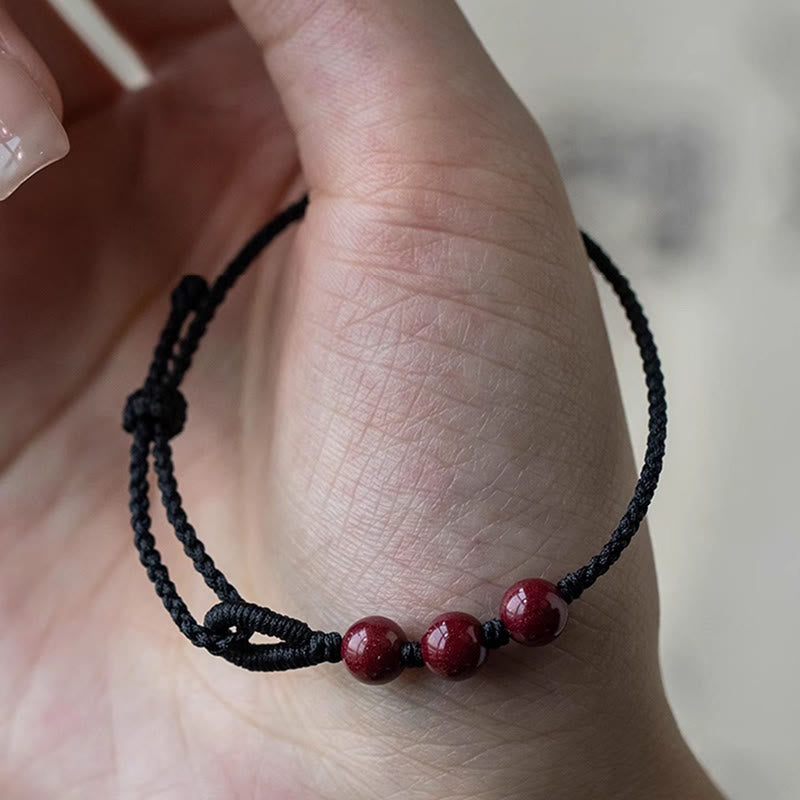 Wear FengShui Handmade Cinnabar Beads Calm Blessing Braided Rope Bracelet