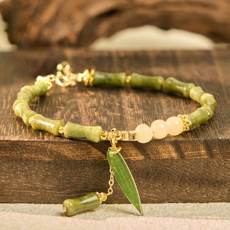 Wear FengShui Jade Bamboo Leaf Lily Of The Valley Pattern Luck Abundance Bracelet