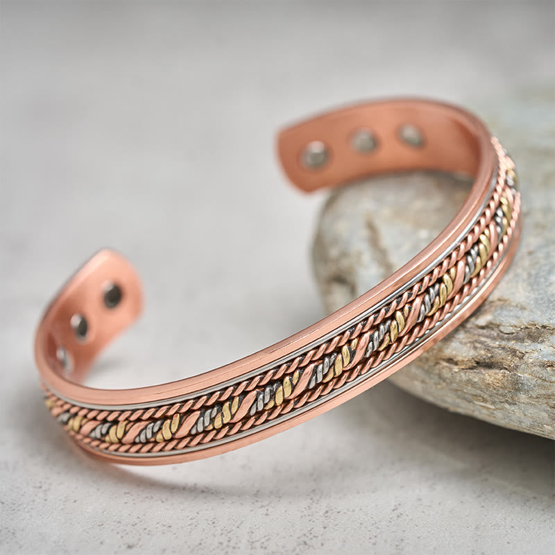 Wear FengShui Retro Open Twisted Copper Balance Luck Cuff Bracelet Bangle