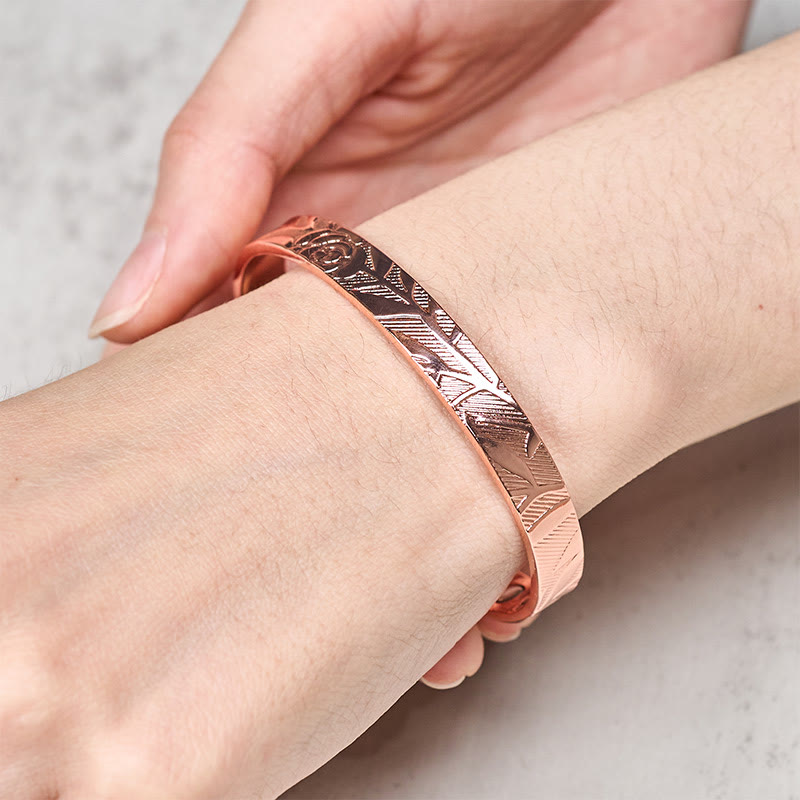 Wear FengShui Rose Flower Pattern Copper Balance Luck Open Cuff Bracelet Bangle
