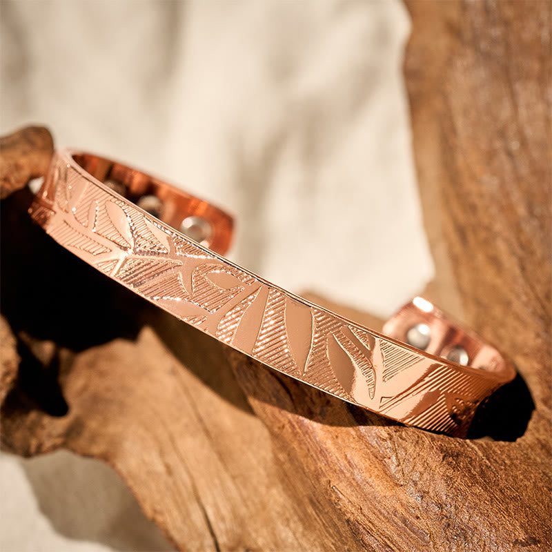 Wear FengShui Rose Flower Pattern Copper Balance Luck Open Cuff Bracelet Bangle