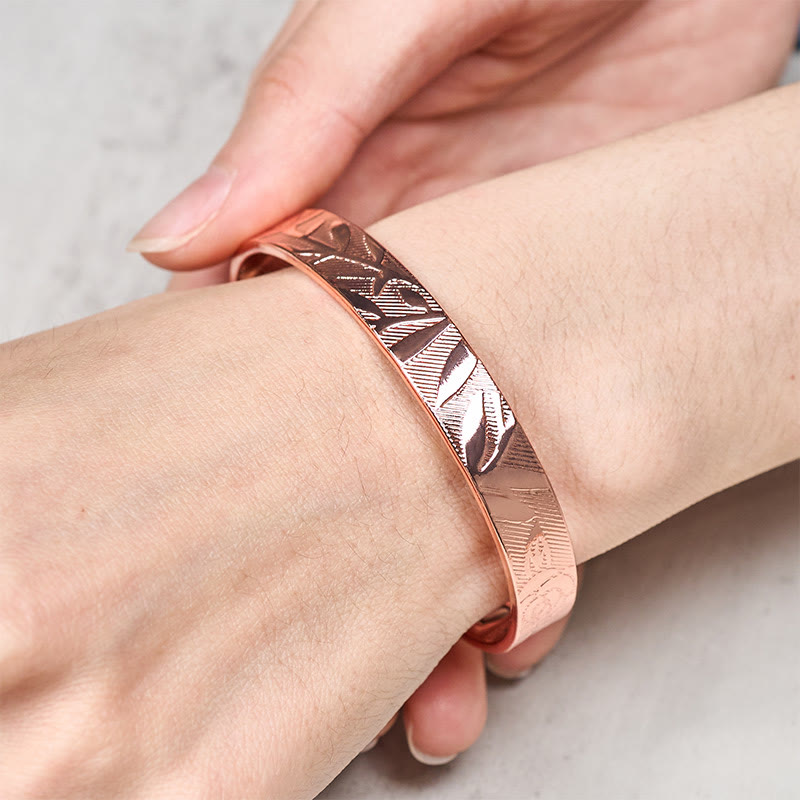 Wear FengShui Rose Flower Pattern Copper Balance Luck Open Cuff Bracelet Bangle