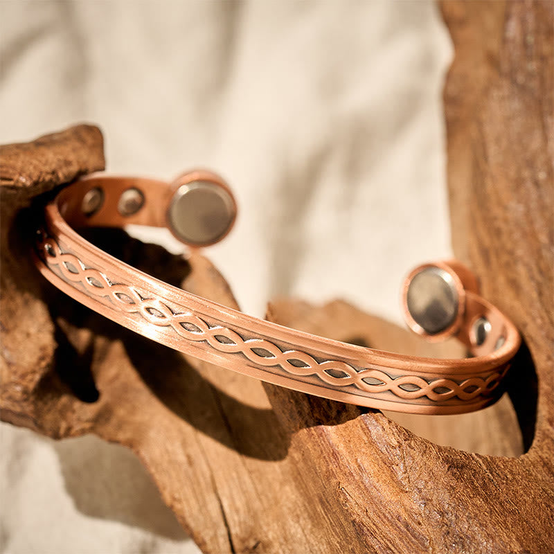 Wear FengShui Interwoven Loop Pattern Copper Balance Luck Open Cuff Bracelet Bangle