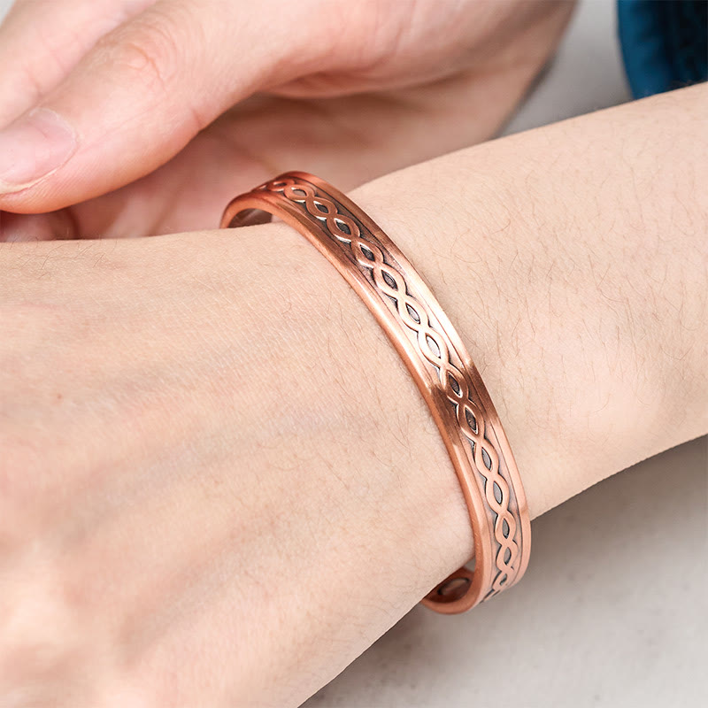 Wear FengShui Interwoven Loop Pattern Copper Balance Luck Open Cuff Bracelet Bangle