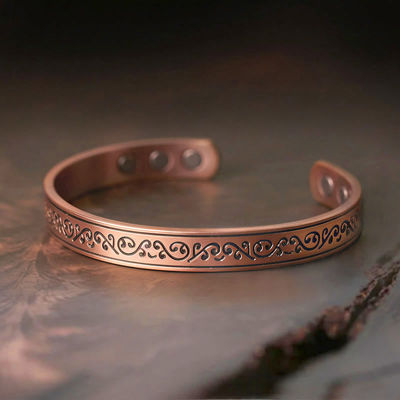Wear FengShui Engraved Patterned Copper Balance Open Cuff Bracelet Bangle