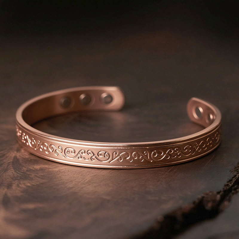Wear FengShui Engraved Patterned Copper Balance Open Cuff Bracelet Bangle