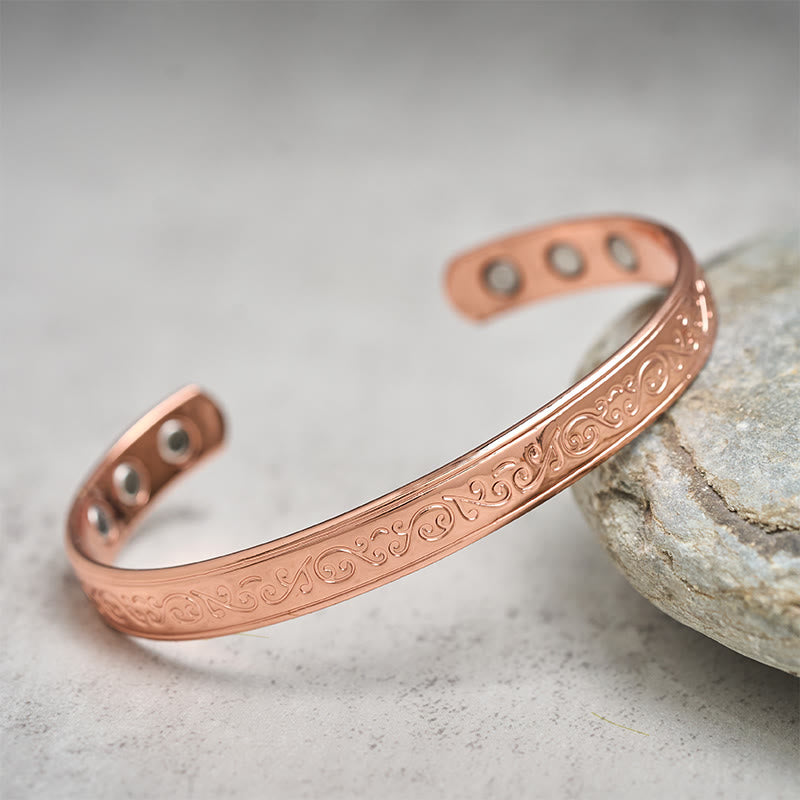Wear FengShui Engraved Patterned Copper Balance Open Cuff Bracelet Bangle