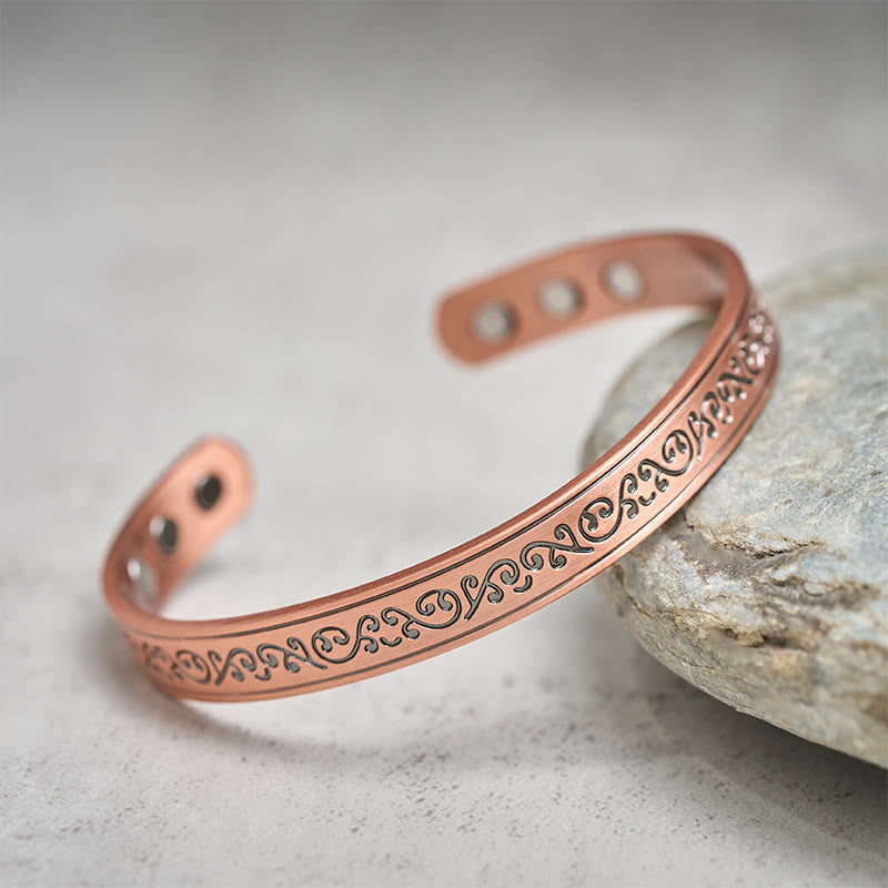 Wear FengShui Engraved Patterned Copper Balance Open Cuff Bracelet Bangle