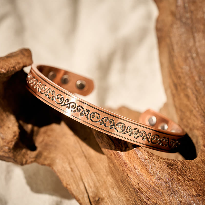 Wear FengShui Engraved Patterned Copper Balance Open Cuff Bracelet Bangle