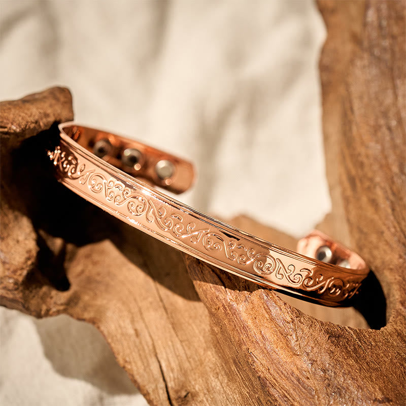 Wear FengShui Engraved Patterned Copper Balance Open Cuff Bracelet Bangle