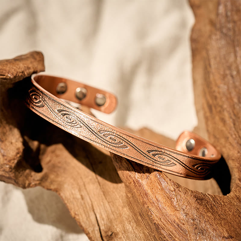 Wear FengShui Spiral Pattern Copper Balance Open Adjustable Cuff Bracelet Bangle