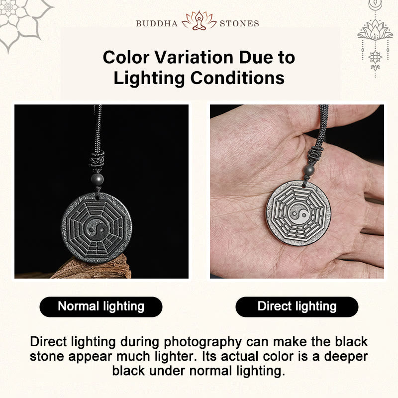 Wear FengShui Authentic Shungite Stone Yin Yang Bagua Protection Necklace Pendant