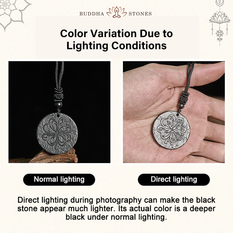 Wear FengShui Four Leaf Clover Authentic Shungite Stone Graphite Stone Protection Necklace Pendant