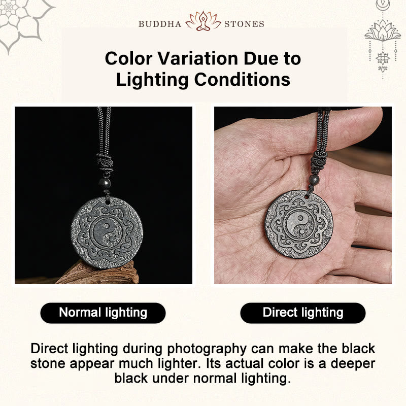 Wear FengShui Tai Chi Yin Yang Symbol Authentic Shungite Stone Inner Strength Necklace Pendant