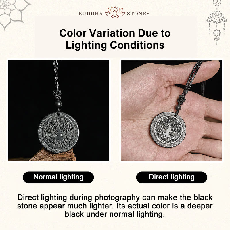 Wear FengShui The Tree of Life Carving Pattern Authentic Shungite Stone Protection Necklace Pendant
