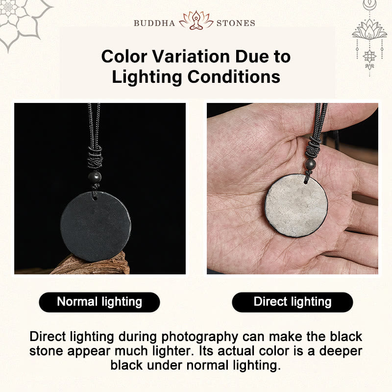 Wear FengShui Circle Simple Design Authentic Shungite Stone Protection Necklace Pendant