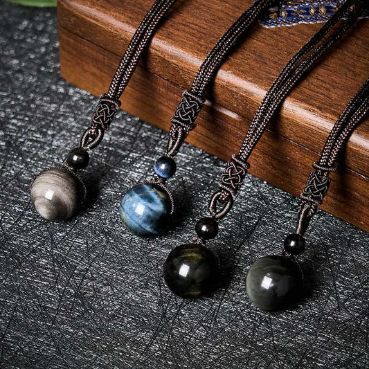 Wear FengShui Tiger's Eye Silver Sheen Obsidian Gold Sheen Obsidian Rainbow Obsidian Positive Necklace Pendant