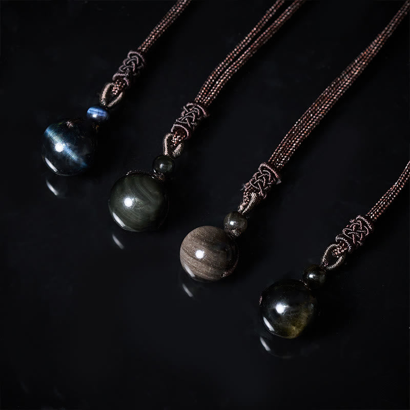 Wear FengShui Tiger's Eye Silver Sheen Obsidian Gold Sheen Obsidian Rainbow Obsidian Positive Necklace Pendant
