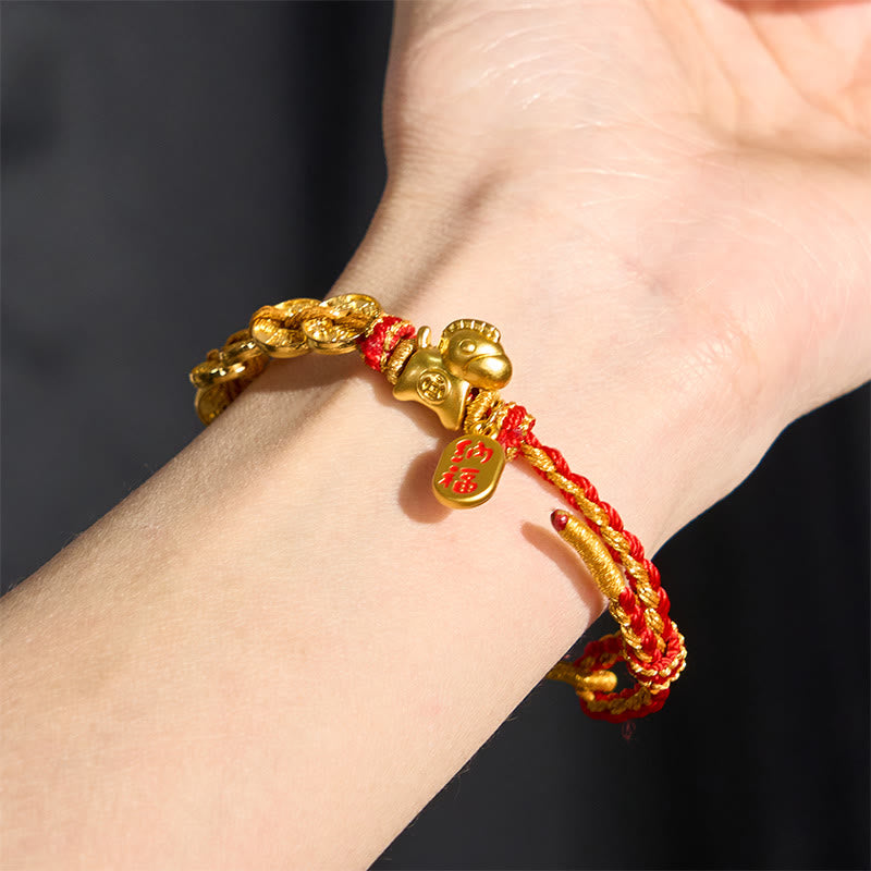 Buddha Stones Year Of The Horse Red String Five-Emperor Coins Luck Bracelet