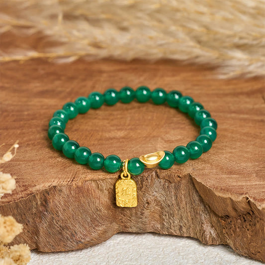Wear FengShui Green Agate Ingot Fu Character Relaxation Hope Bracelet