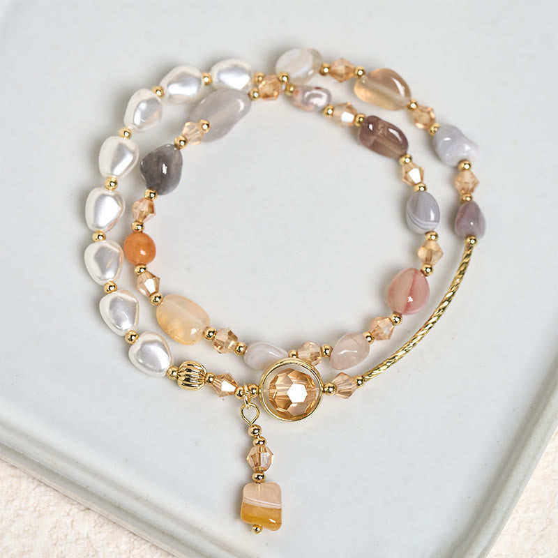 Wear FengShui Irregular Pearl Glass Bead Double Wrap Bracelet