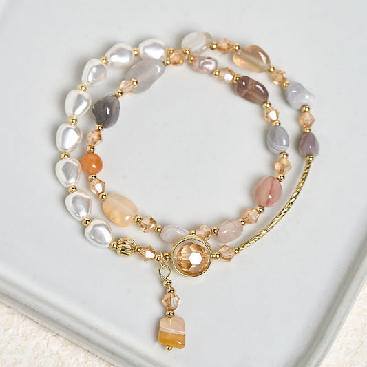 Wear FengShui Irregular Pearl Glass Bead Double Wrap Bracelet