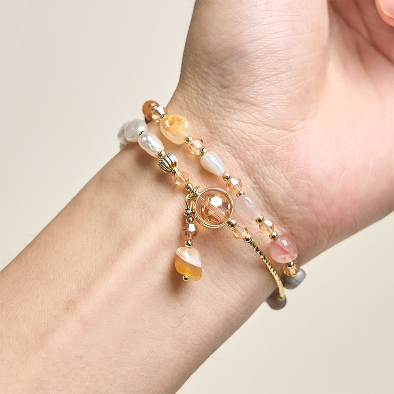 Wear FengShui Irregular Pearl Glass Bead Double Wrap Bracelet