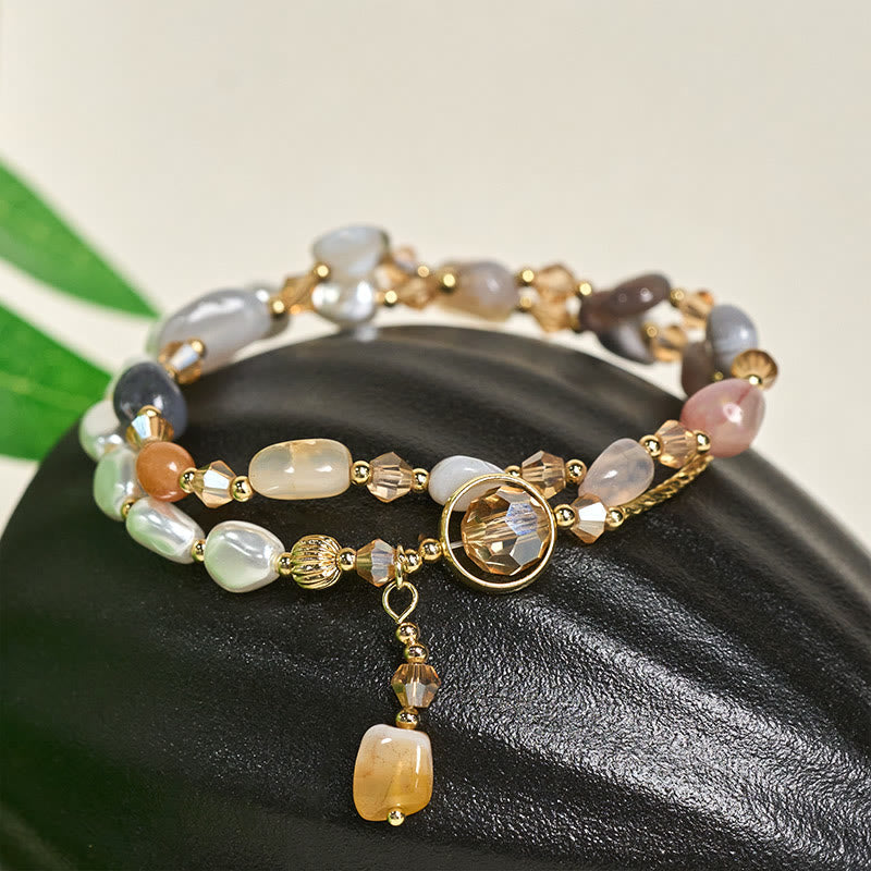 Wear FengShui Irregular Pearl Glass Bead Double Wrap Bracelet