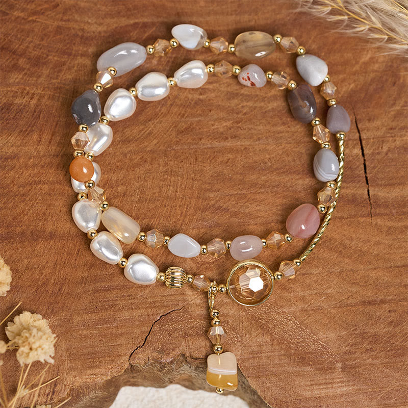 Wear FengShui Irregular Pearl Glass Bead Double Wrap Bracelet