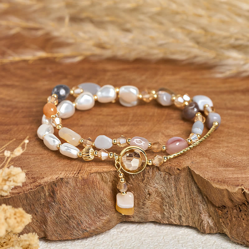 Wear FengShui Irregular Pearl Glass Bead Double Wrap Bracelet