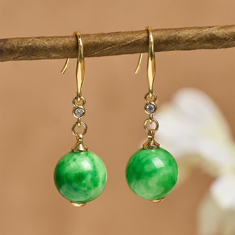 Wear FengShui 925 Sterling Silver Green Chalcedony Strength Courage Earrings