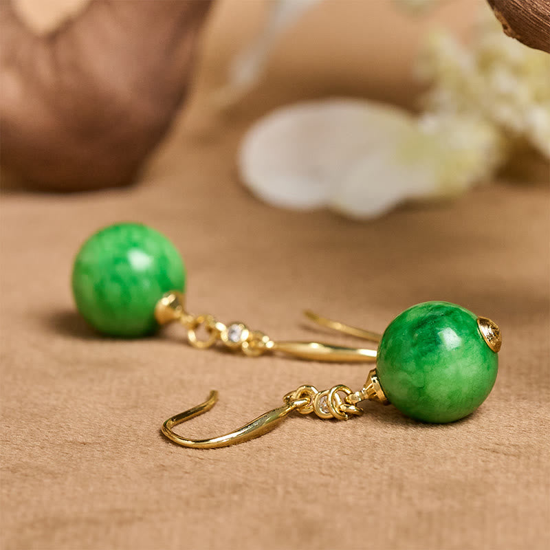 Wear FengShui 925 Sterling Silver Green Chalcedony Strength Courage Earrings