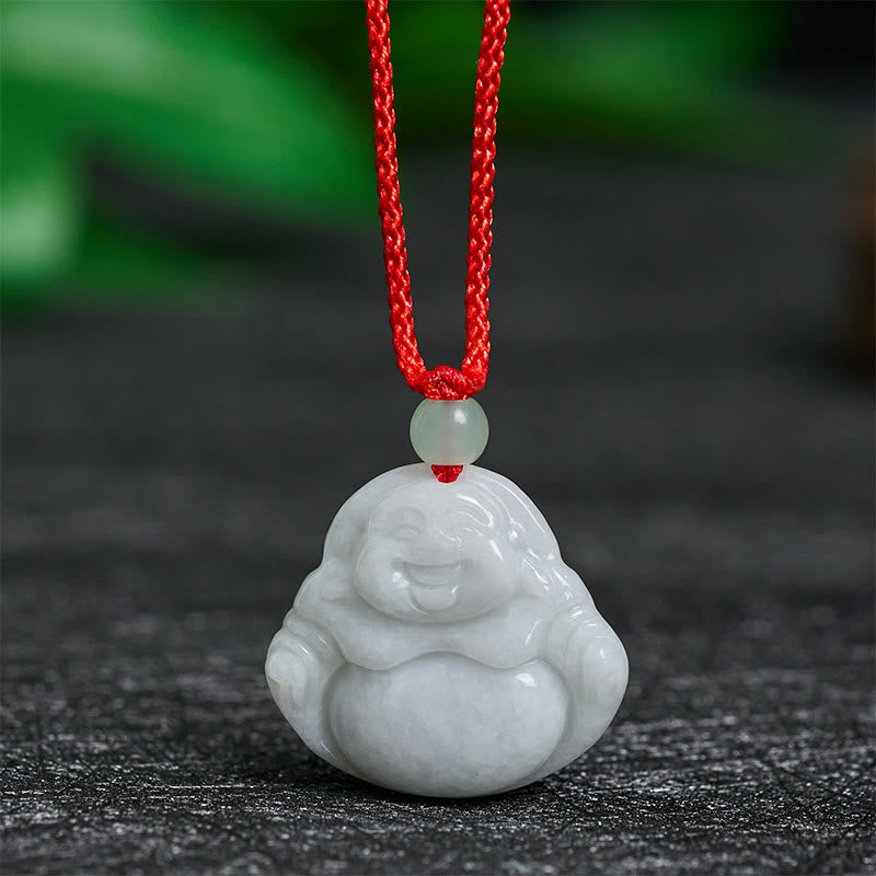 Wear FengShui Jade Laughing Buddha Prosperity Necklace Pendant