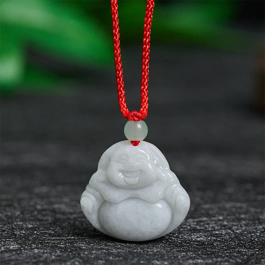 Wear FengShui Jade Laughing Buddha Prosperity Necklace Pendant