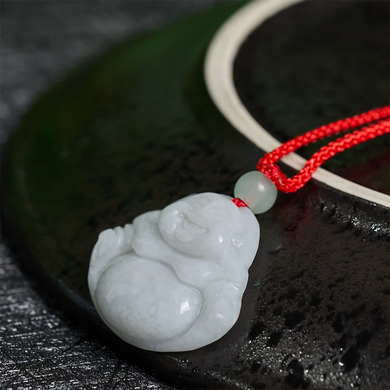 Wear FengShui Jade Laughing Buddha Prosperity Necklace Pendant