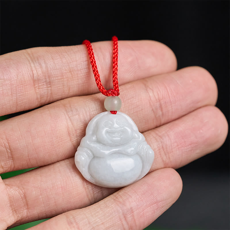 Wear FengShui Jade Laughing Buddha Prosperity Necklace Pendant