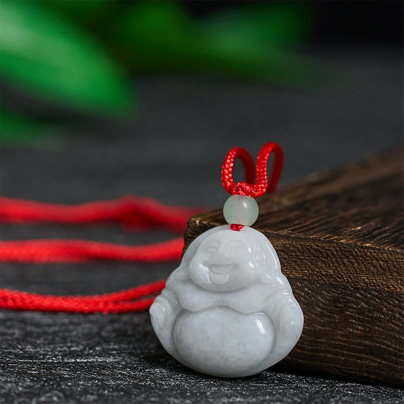 Wear FengShui Jade Laughing Buddha Prosperity Necklace Pendant