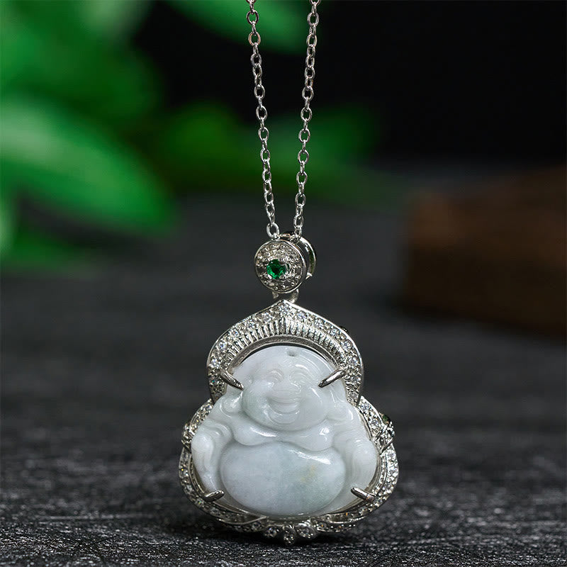 Wear FengShui Jade Laughing Buddha Abundance Necklace Pendant
