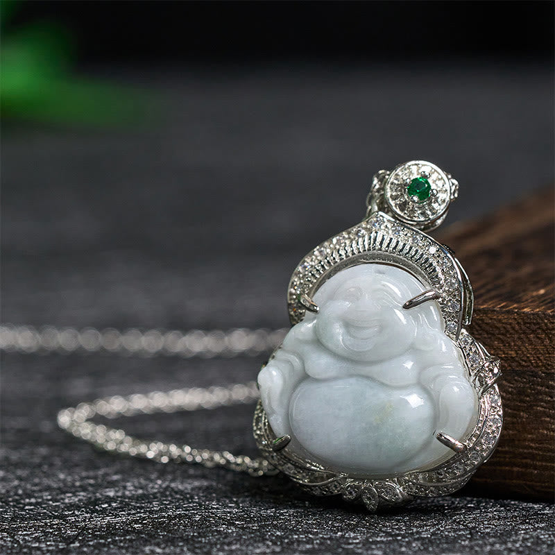 Wear FengShui Jade Laughing Buddha Abundance Necklace Pendant