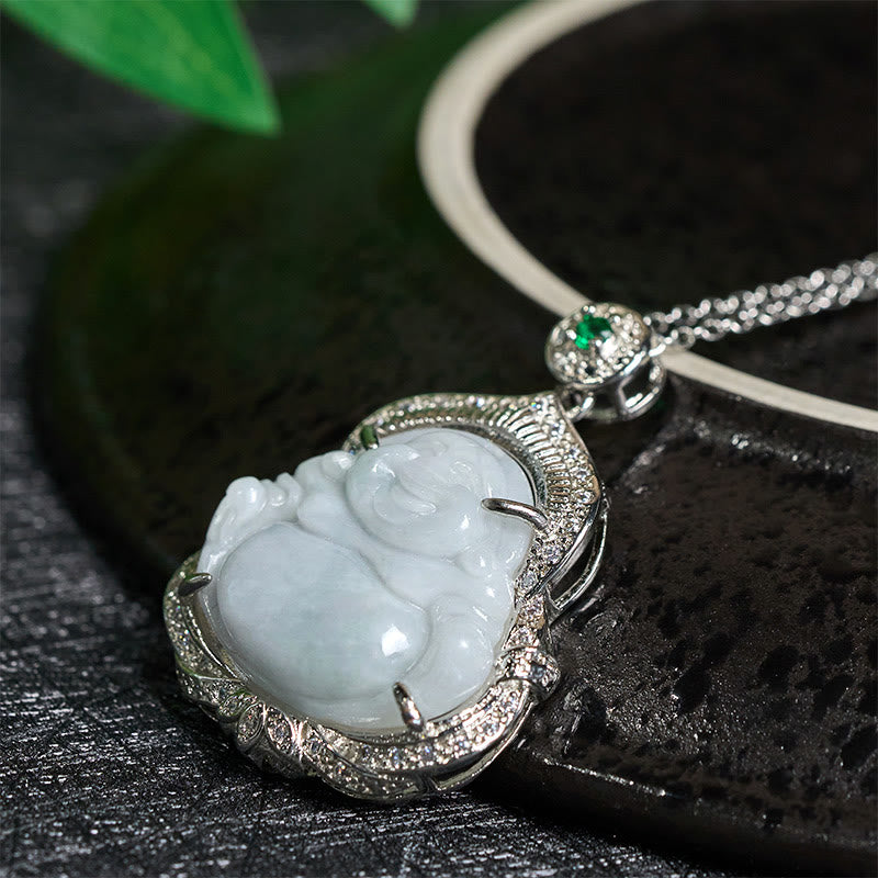 Wear FengShui Jade Laughing Buddha Abundance Necklace Pendant