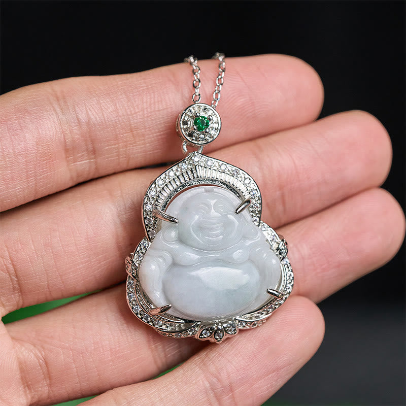 Wear FengShui Jade Laughing Buddha Abundance Necklace Pendant