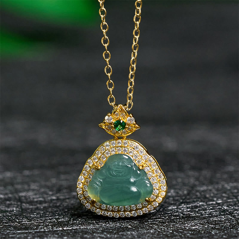 Wear FengShui Jade Laughing Buddha Prosperity Luck Necklace Pendant